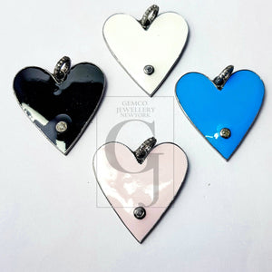 Beautiful Heart Shaped Enameling Designer  Rosecut Pave Diamond Pendant 925 Sterling Silver Handmade Finish Diamond Jewelry Pendant