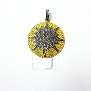 Antique Look Starburst Designer Rosecut Pave Diamond Pendant 925 Sterling Silver Handmade Finish Diamond Jewelry Pendant