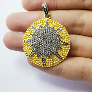 Antique Look Starburst Designer Rosecut Pave Diamond Pendant 925 Sterling Silver Handmade Finish Diamond Jewelry Pendant