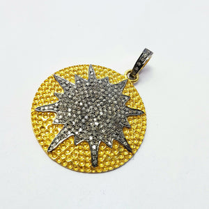 Antique Look Starburst Designer Rosecut Pave Diamond Pendant 925 Sterling Silver Handmade Finish Diamond Jewelry Pendant