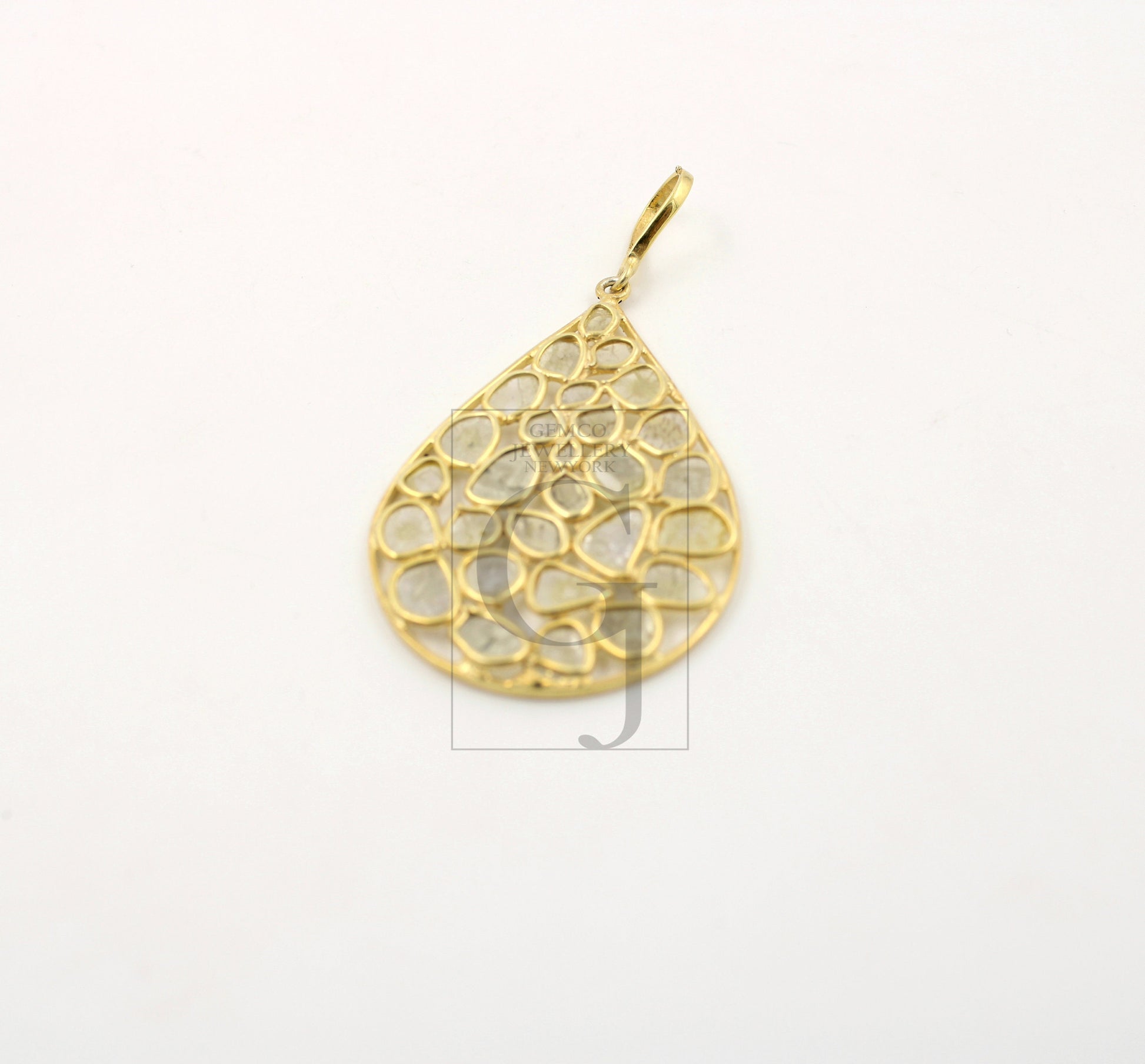 Teardrop vermail gold designer Rosecut pave diamond pendant 925 sterling silver handmade finish diamond jewelry necklace pendant