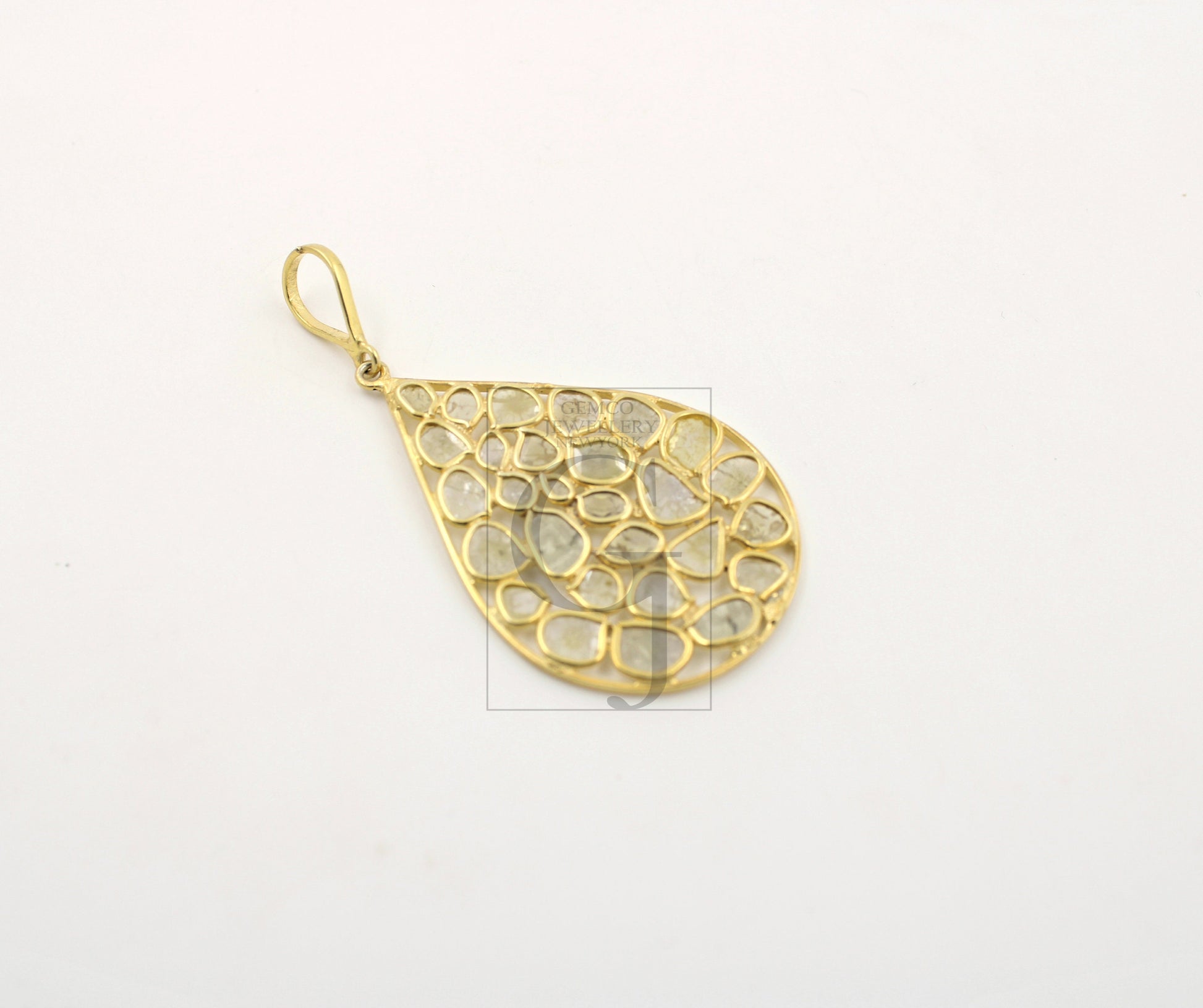 Teardrop vermail gold designer Rosecut pave diamond pendant 925 sterling silver handmade finish diamond jewelry necklace pendant