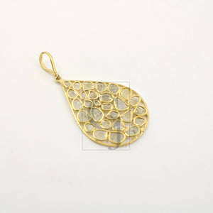Teardrop vermail gold designer Rosecut pave diamond pendant 925 sterling silver handmade finish diamond jewelry necklace pendant