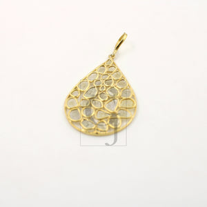 Teardrop vermail gold designer Rosecut pave diamond pendant 925 sterling silver handmade finish diamond jewelry necklace pendant