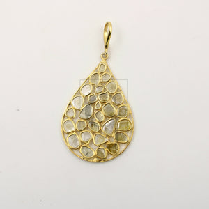 Teardrop vermail gold designer Rosecut pave diamond pendant 925 sterling silver handmade finish diamond jewelry necklace pendant