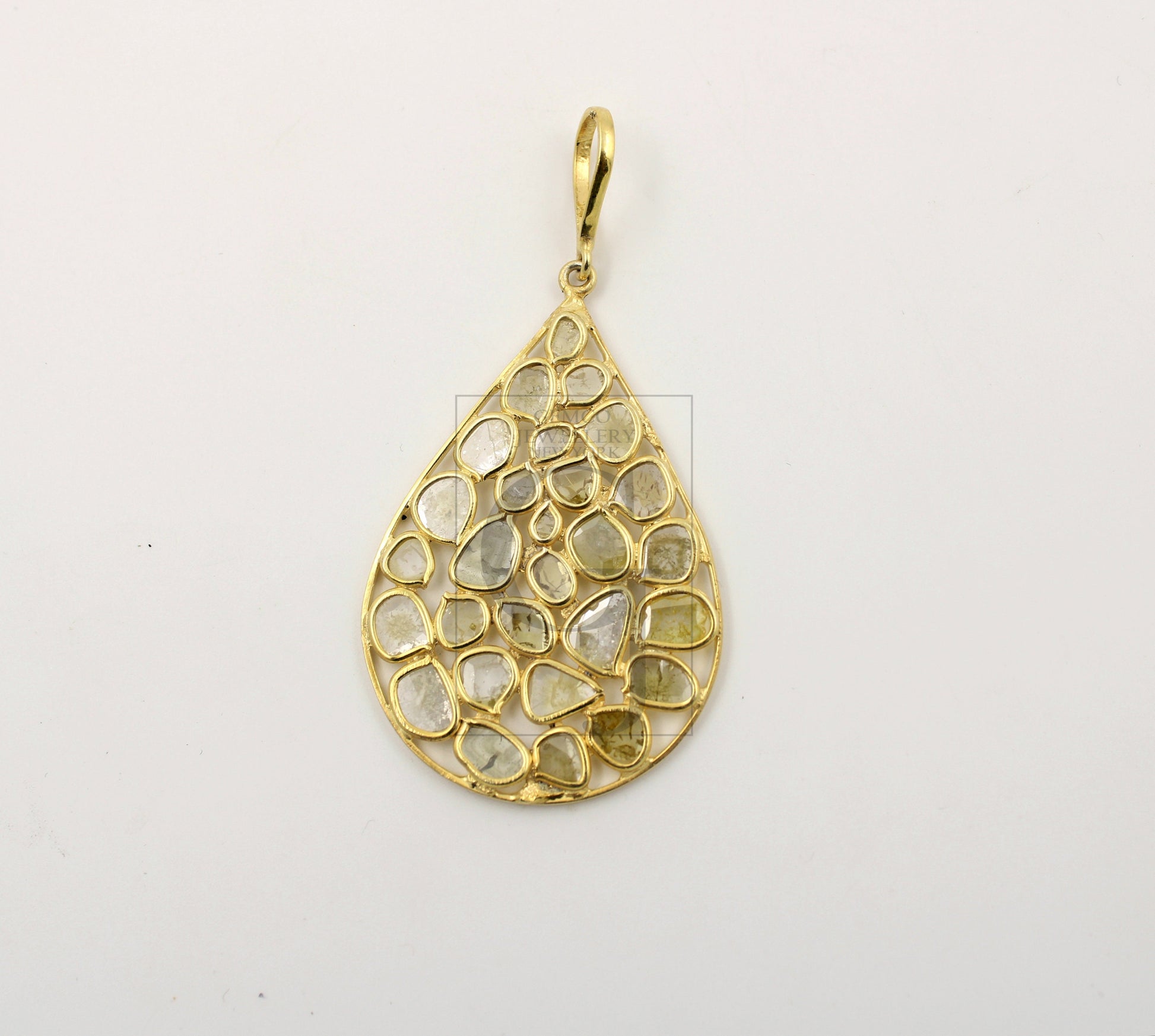 Teardrop vermail gold designer Rosecut pave diamond pendant 925 sterling silver handmade finish diamond jewelry necklace pendant