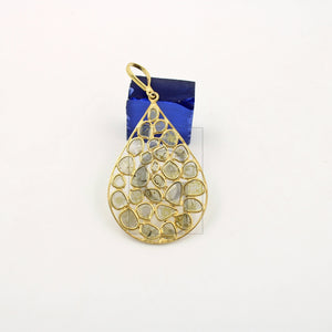 Teardrop vermail gold designer Rosecut pave diamond pendant 925 sterling silver handmade finish diamond jewelry necklace pendant