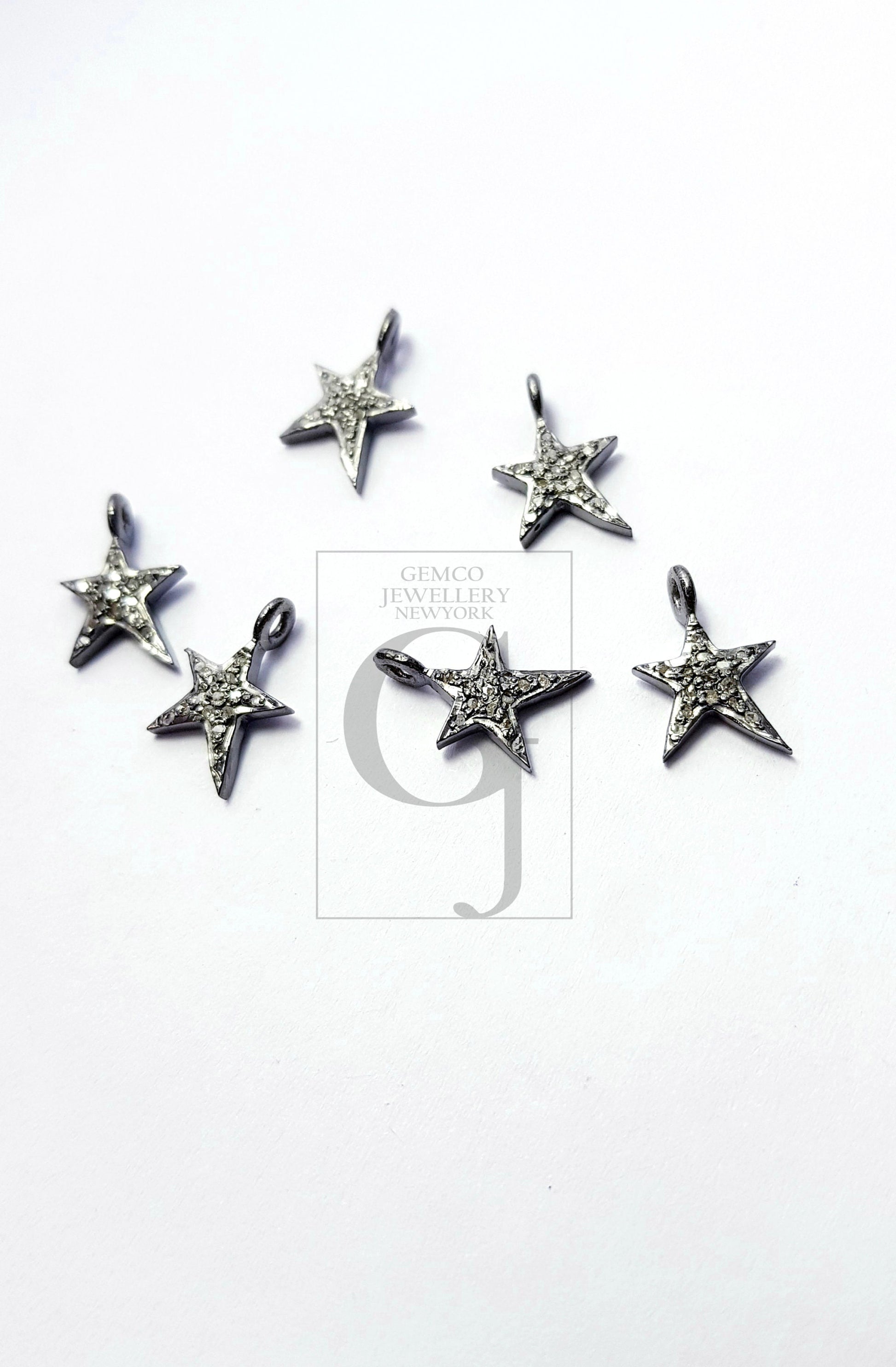 5pcs Star Design Rosecut Pave Diamond Pendant 925 Sterling Silver Handmade Finish Beautiful Diamond Pendant Jewelry