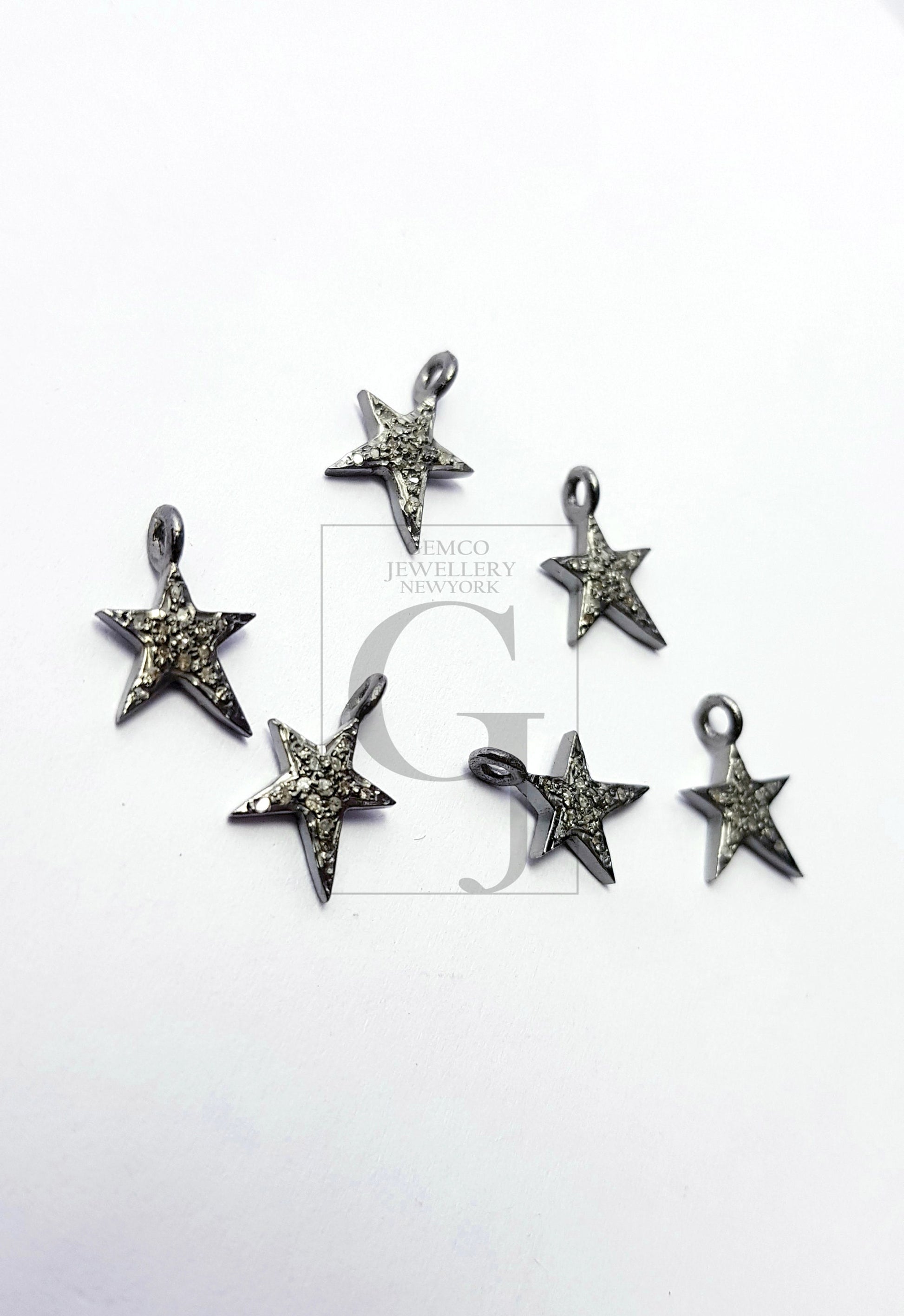 5pcs Star Design Rosecut Pave Diamond Pendant 925 Sterling Silver Handmade Finish Beautiful Diamond Pendant Jewelry