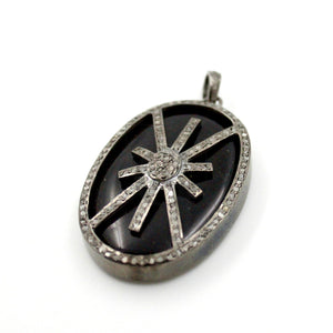 Oval shape  starburst black stone designer Rosecut pave diamond pendant 925 sterling silver handmade finish diamond jewelry necklace pendant