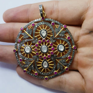 Very beautiful 14k gold finish Rosecut pave diamond pendant 925 sterling silver handmade finish diamond charm polki pendant jewelry