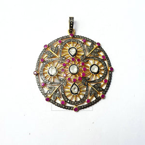 Very beautiful 14k gold finish Rosecut pave diamond pendant 925 sterling silver handmade finish diamond charm polki pendant jewelry