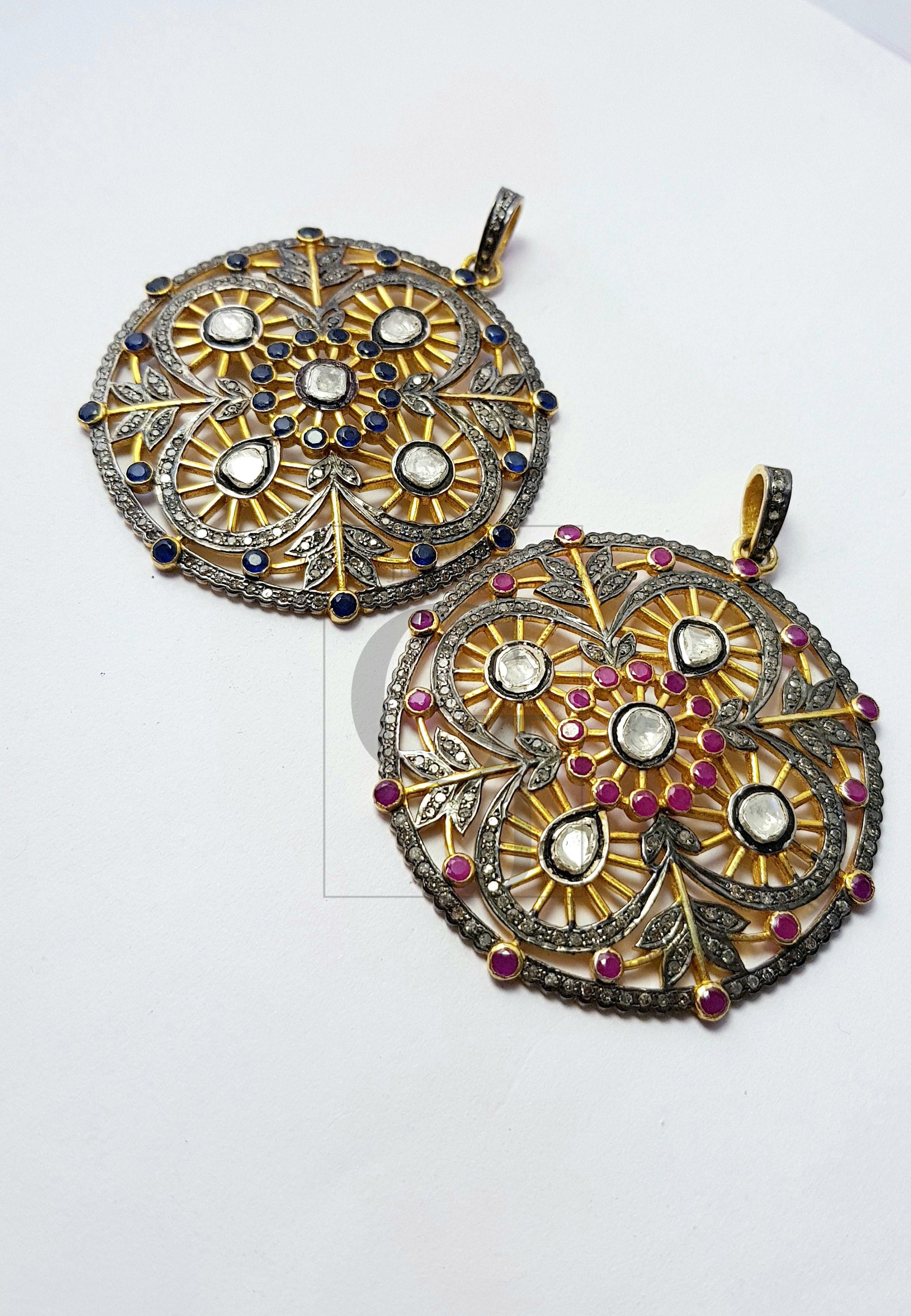 Very beautiful 14k gold finish Rosecut pave diamond pendant 925 sterling silver handmade finish diamond charm polki pendant jewelry