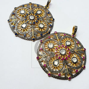 Very beautiful 14k gold finish Rosecut pave diamond pendant 925 sterling silver handmade finish diamond charm polki pendant jewelry