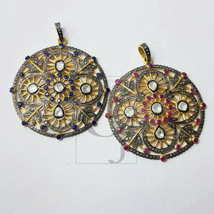 Very beautiful 14k gold finish Rosecut pave diamond pendant 925 sterling silver handmade finish diamond charm polki pendant jewelry