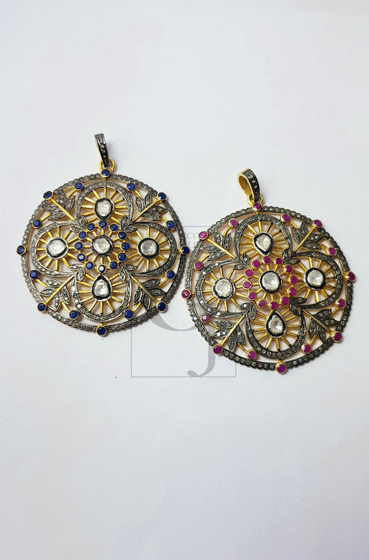 Very beautiful 14k gold finish Rosecut pave diamond pendant 925 sterling silver handmade finish diamond charm polki pendant jewelry