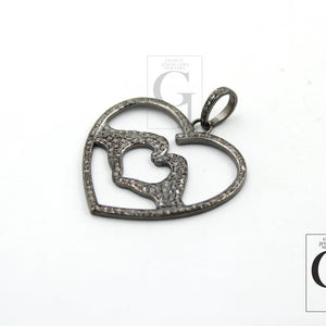 One of a Kind Heart Designer Pendant Rosecut Pave Diamond Pendant 925 Sterling Silver Handmade Finish Diamond Jewelry Necklace Pendant