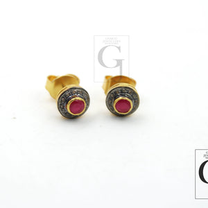 14k Gold Ruby Earring Studs Pave Rosecut Diamond 925 Sterling Silver Handmade Very Beautiful Diamond Pave Stud Earrings