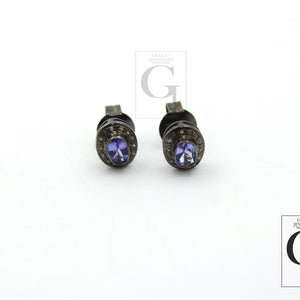 Oval Tanzanite stud earring Pave rosecut diamond 925 sterling silver handmade very beautiful  diamond pave stud earrings