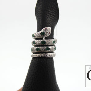 Very beautiful snake ring designer emerald ring Rosecut pave diamond rings 925 sterling silver handmade silver finish diamond ring