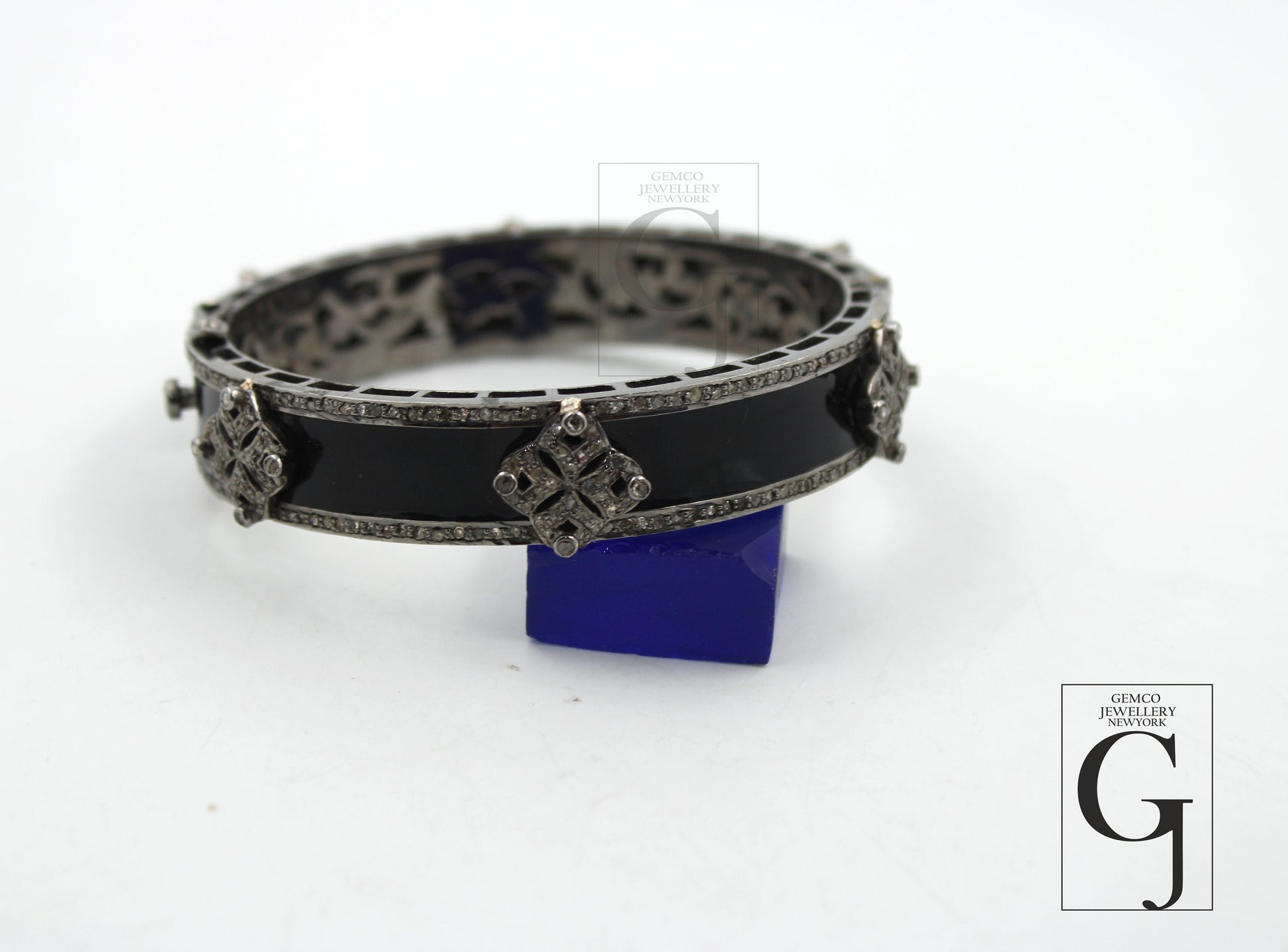 Antique Look Enameling Designer Bangle Rose Cut Pave Diamond Bangle Bracelet 925 Sterling Silver Handmade Finish Diamond Bangle Bracelet