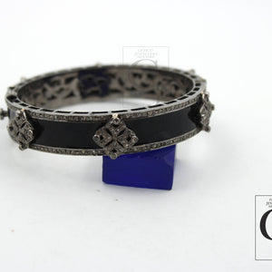 Antique Look Enameling Designer Bangle Rose Cut Pave Diamond Bangle Bracelet 925 Sterling Silver Handmade Finish Diamond Bangle Bracelet