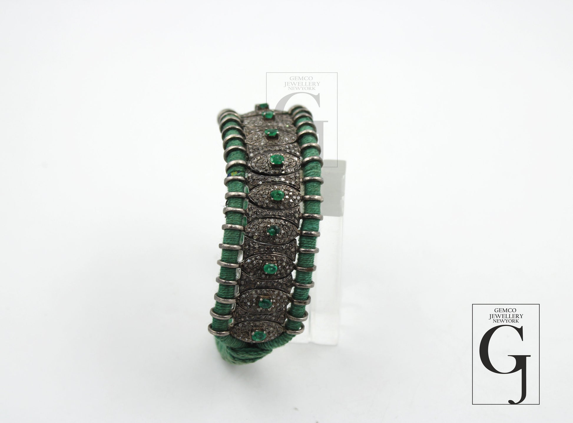 Antique Design Emerald Thread Bracelet Rosecut Pave Diamond Bangle Bracelet 925 Sterling Silver Handmade Finish Diamond Bangle Bracelet