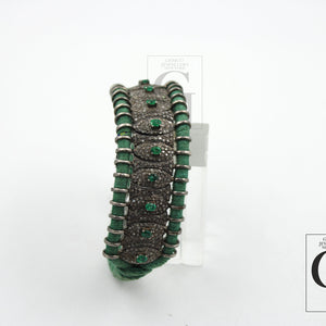 Antique Design Emerald Thread Bracelet Rosecut Pave Diamond Bangle Bracelet 925 Sterling Silver Handmade Finish Diamond Bangle Bracelet