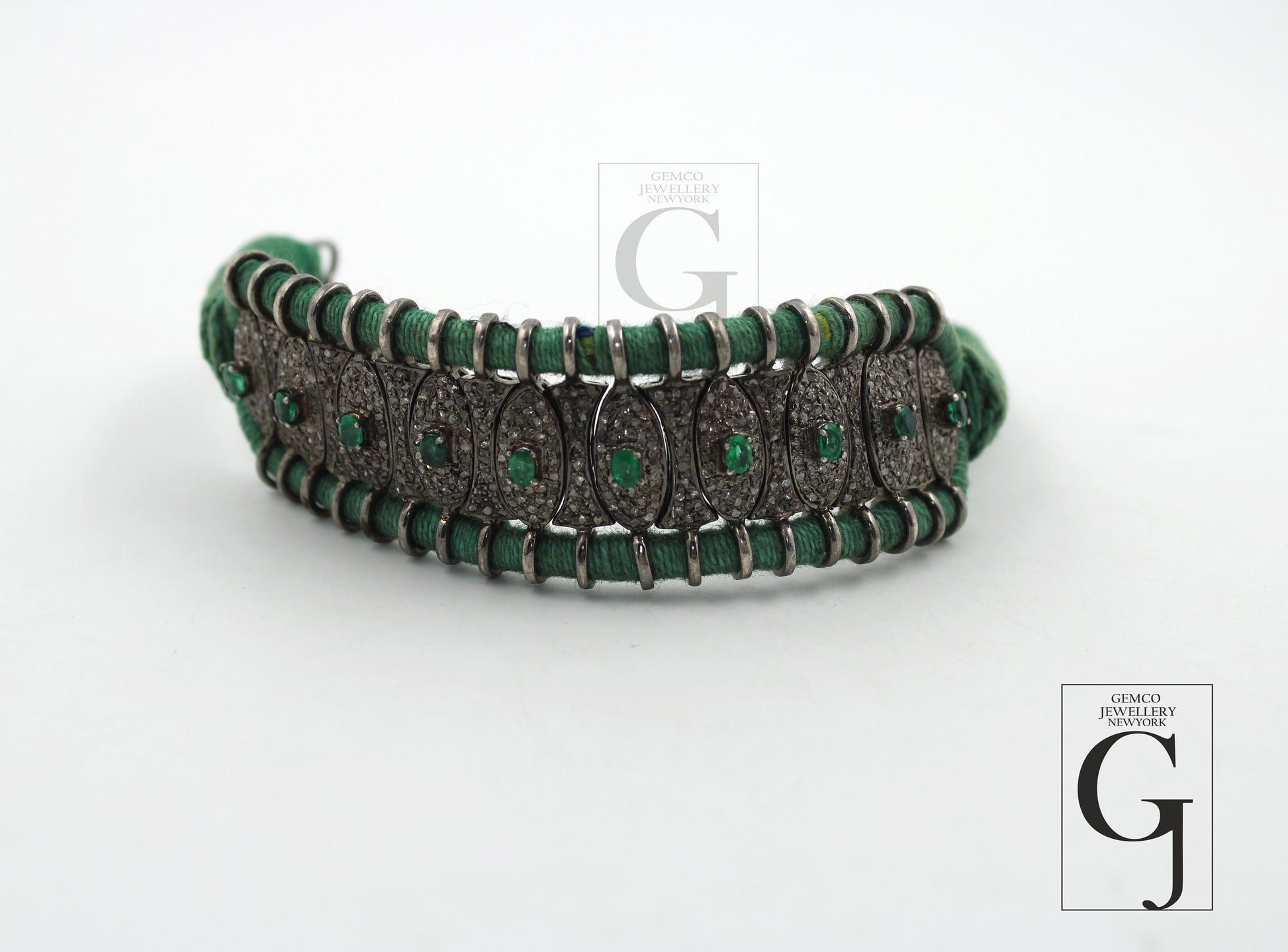 Antique Design Emerald Thread Bracelet Rosecut Pave Diamond Bangle Bracelet 925 Sterling Silver Handmade Finish Diamond Bangle Bracelet