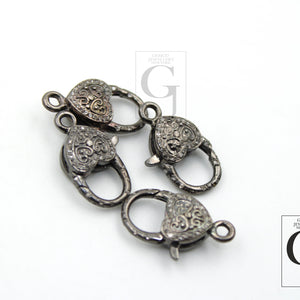 Heart Shape Antique Look Rosecut Pave Diamond  Design Lobster Clasps 925 Sterling Silver Handmade Finish Diamond Necklace Clasp