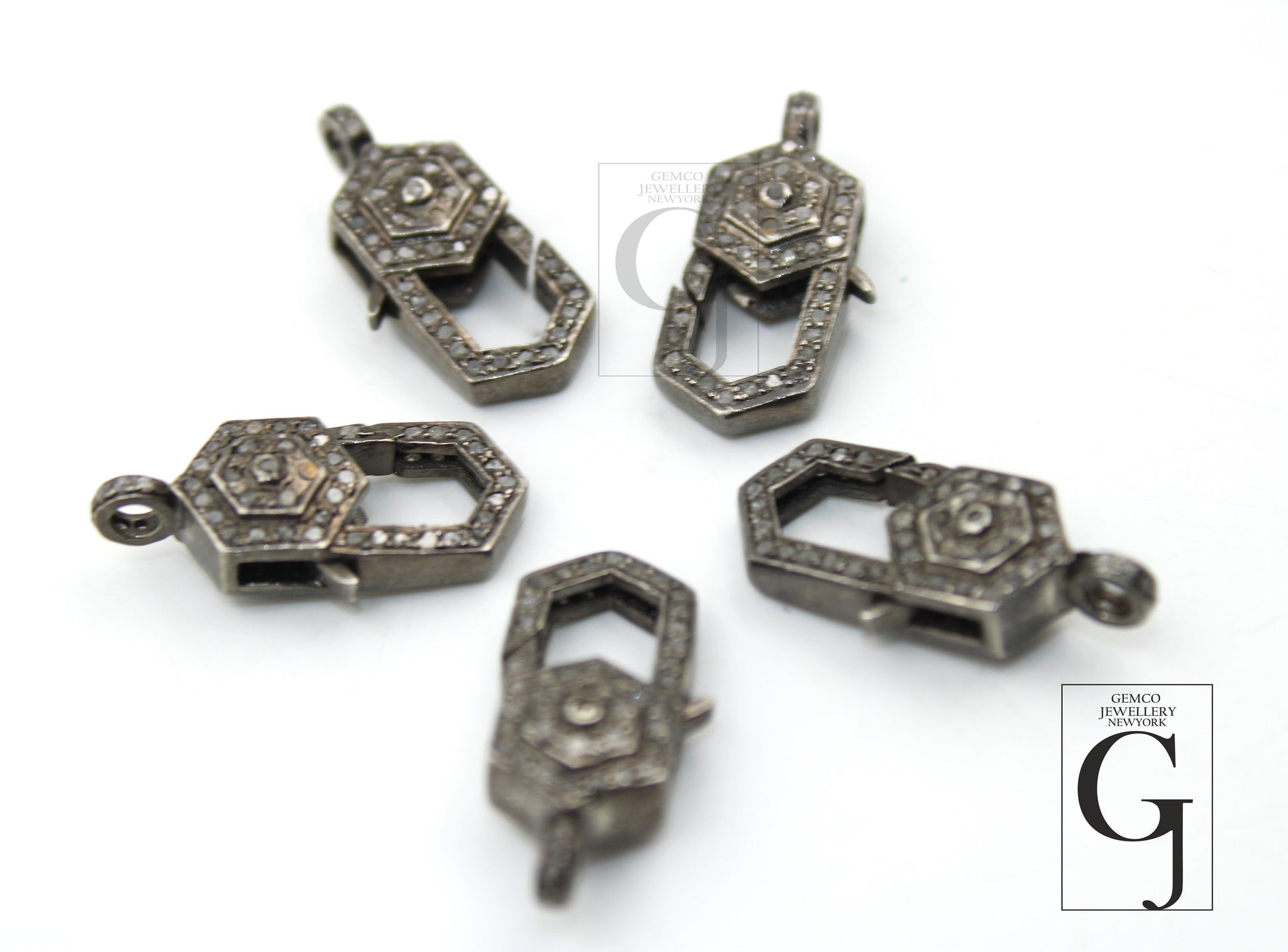 Antique Look Rosecut Pave Diamond  Design Lobster Clasps 925 Sterling Silver Handmade Finish Diamond Necklace Clasp