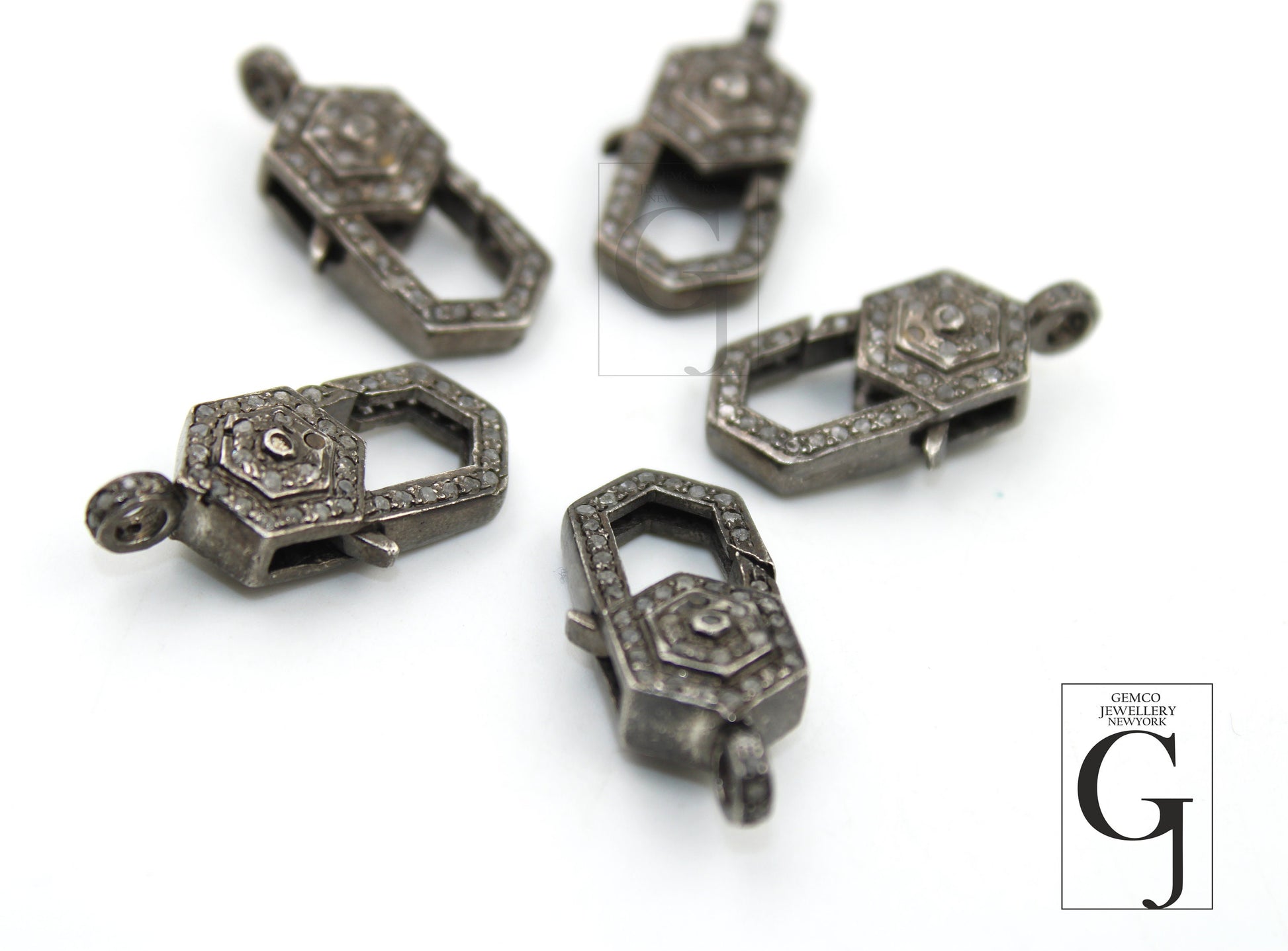 Antique Look Rosecut Pave Diamond  Design Lobster Clasps 925 Sterling Silver Handmade Finish Diamond Necklace Clasp