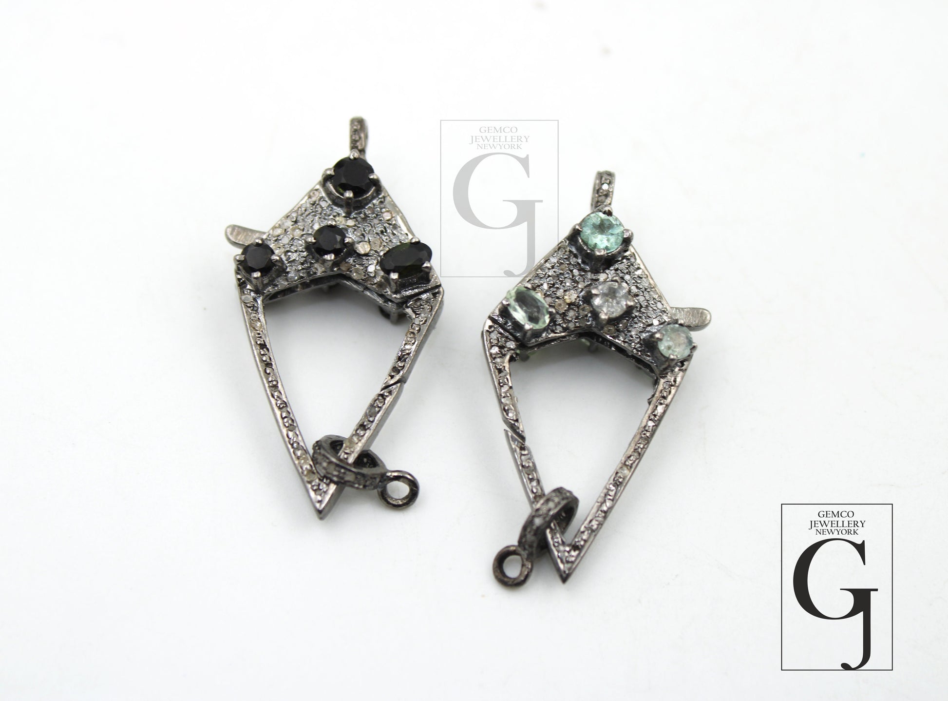 Antique Look Rosecut Pave Diamond Designer Lobster Clasp 925 Sterling Silver Handmade Finish Diamond/Sapphire/Ruby/Emerald Gemstone Clasp