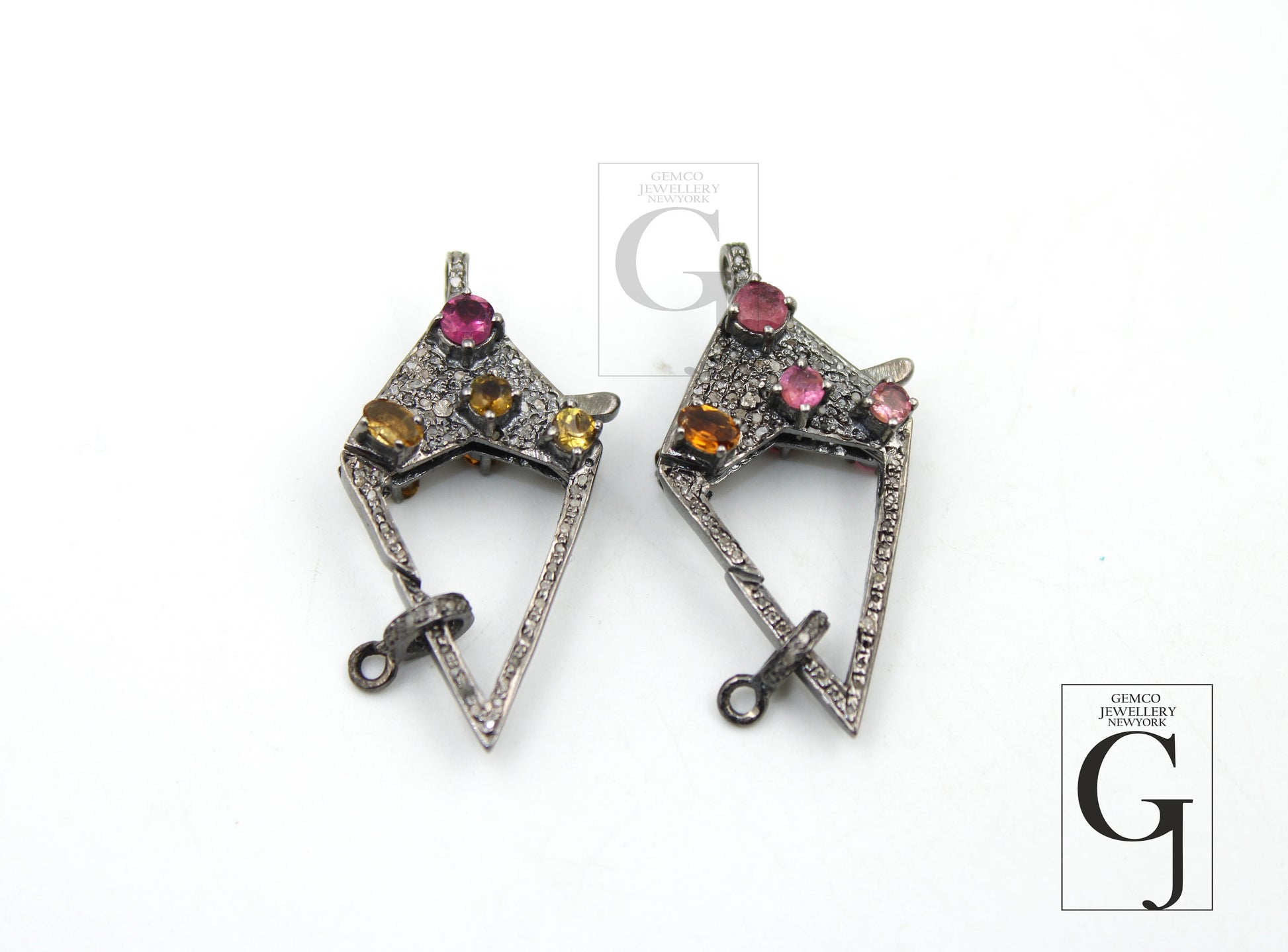 Antique Look Rosecut Pave Diamond Designer Lobster Clasp 925 Sterling Silver Handmade Finish Diamond/Sapphire/Ruby/Emerald Gemstone Clasp