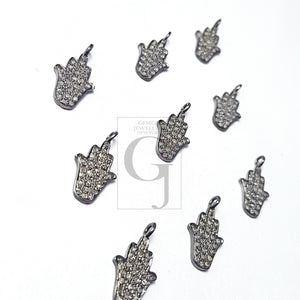 Pave diamond pendant sterling silver pendant pave diamond silver pendant 925 sterling diamond pendant humsa design diamond pendant charm