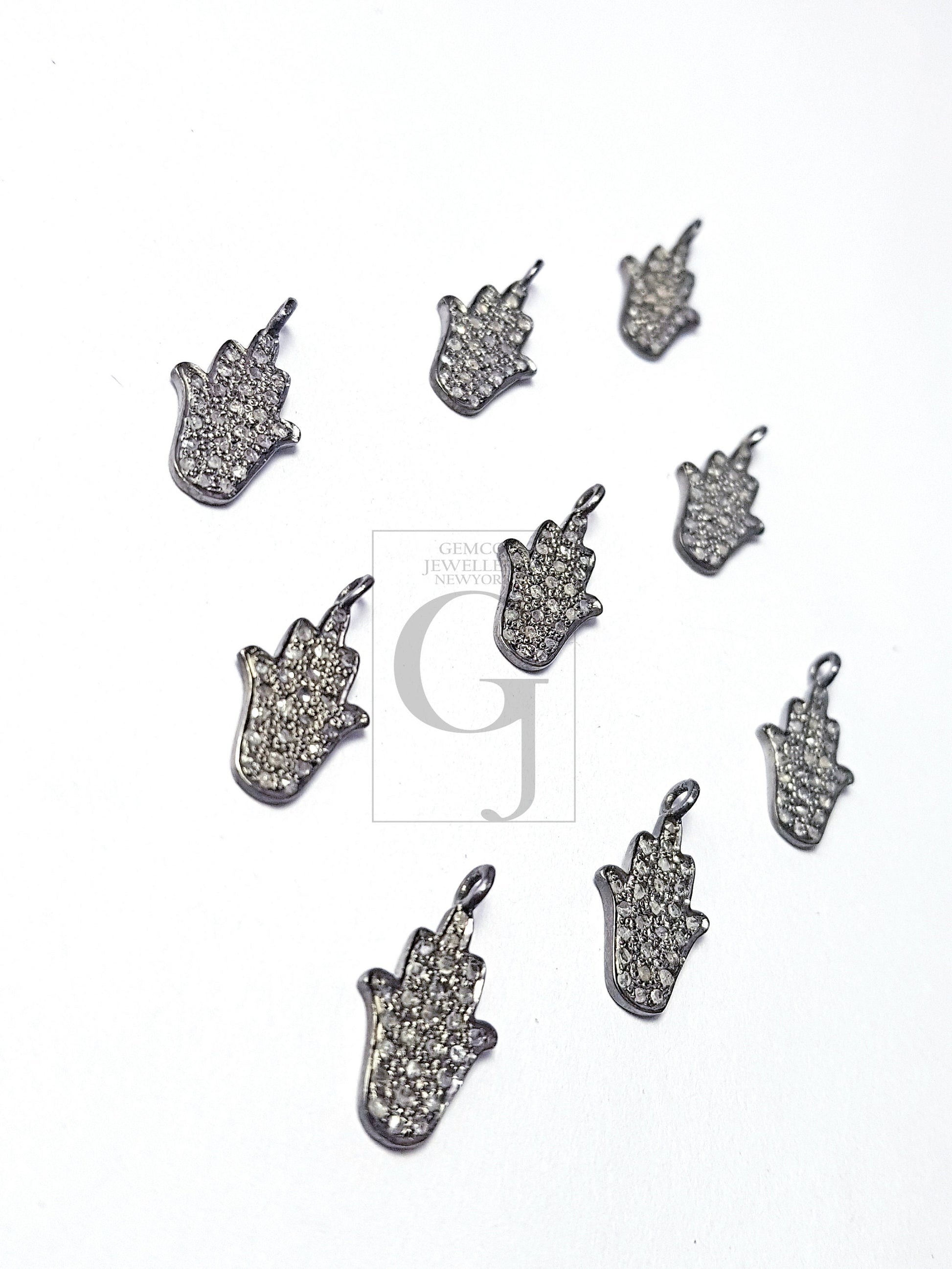 Pave diamond pendant sterling silver pendant pave diamond silver pendant 925 sterling diamond pendant humsa design diamond pendant charm