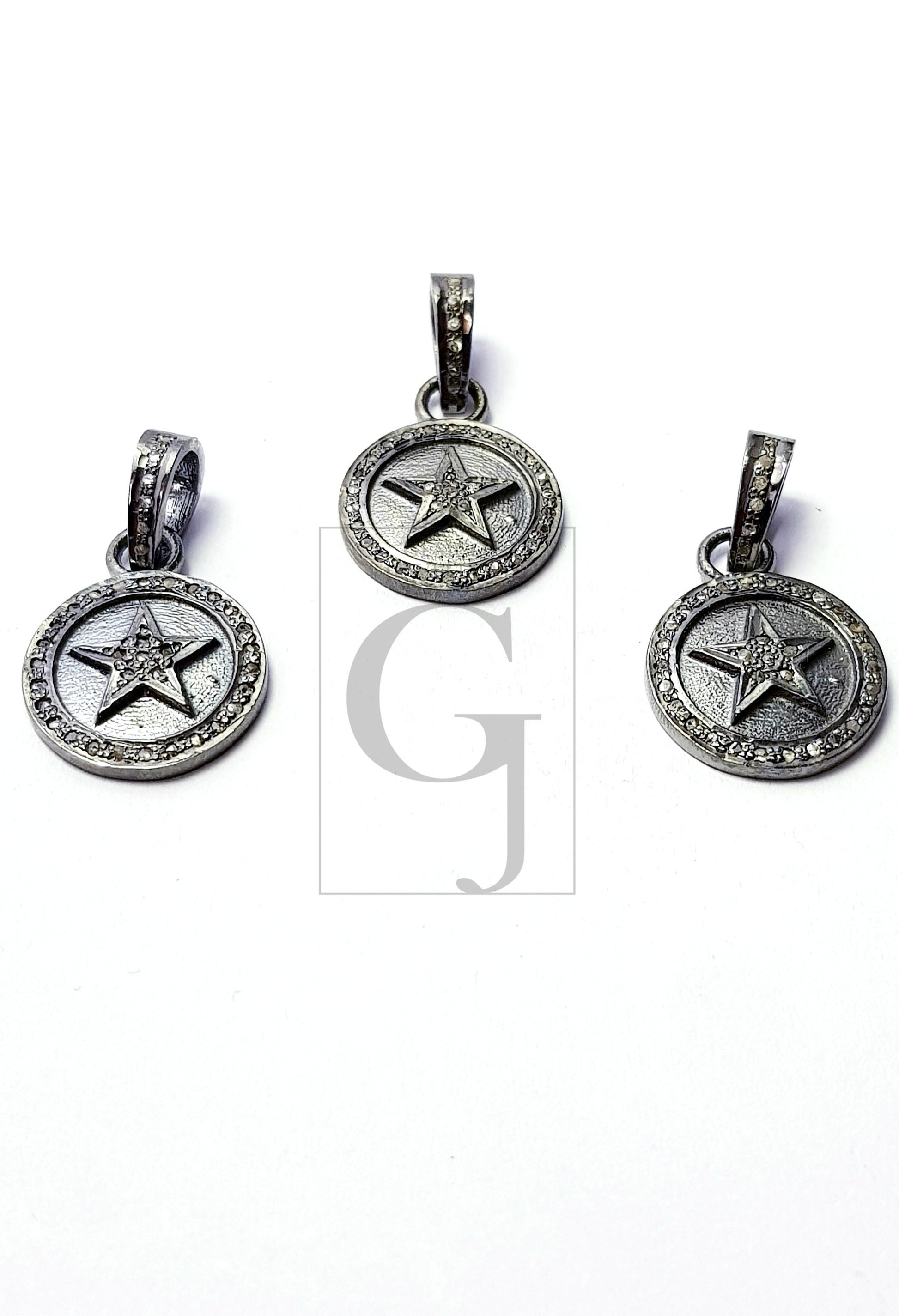 Star Design Rosecut Pave Diamond Pendant 925 Sterling Silver Handmade Finish Beautiful Diamond Pendant Jewelry