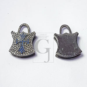 Pave diamond rosecut pendant 925 sterling silver pendant handmade diamond pendant beautiful latest design pad lock diamond pendant charm