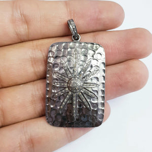 Rectangle shaped Sunburst designer diamond charm Pave diamond rosecut pendant 925 sterling silver pendant handmade beautiful diamond pendant