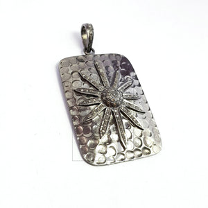Rectangle shaped Sunburst designer diamond charm Pave diamond rosecut pendant 925 sterling silver pendant handmade beautiful diamond pendant