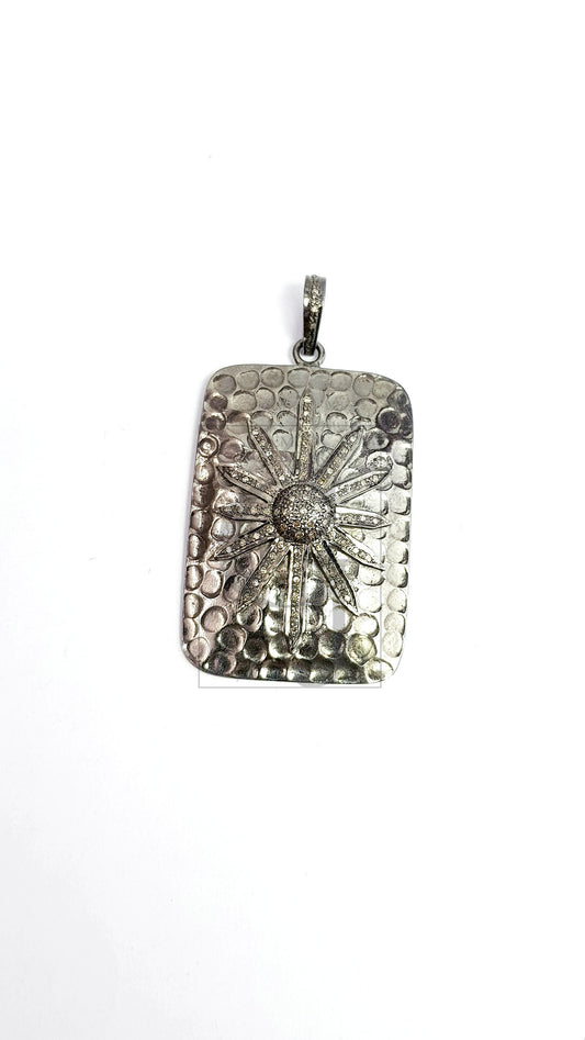 Rectangle shaped Sunburst designer diamond charm Pave diamond rosecut pendant 925 sterling silver pendant handmade beautiful diamond pendant