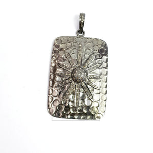 Rectangle shaped Sunburst designer diamond charm Pave diamond rosecut pendant 925 sterling silver pendant handmade beautiful diamond pendant