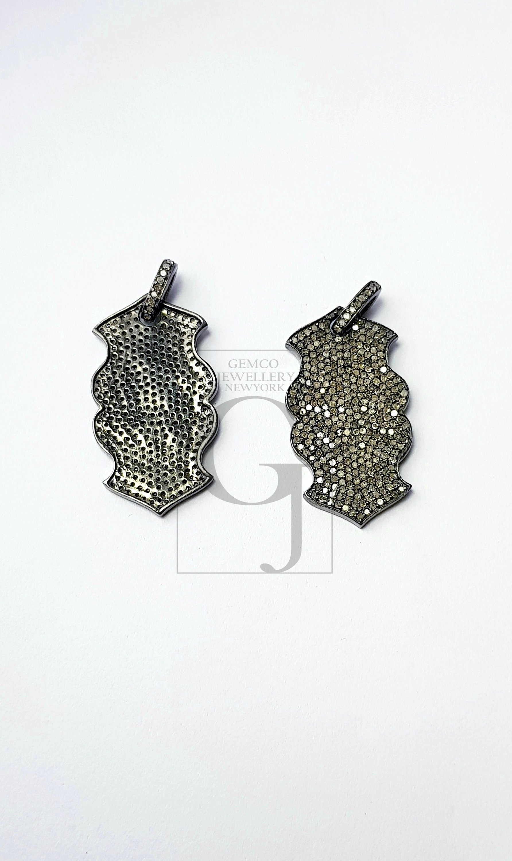 Antique Look Designer Rosecut Pave Diamond Pendant 925 Sterling Silver Handmade Victorian Look Oxidised  Dog Tag Diamond Pendant Jewelry