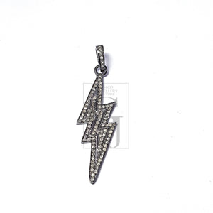 Pave Rosecut Handmade Diamond 925 Sterling Silver Lighting/ Thunder Design Diamond Pendant Charm