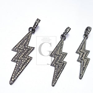 Pave Rosecut Handmade Diamond 925 Sterling Silver Lighting/ Thunder Design Diamond Pendant Charm