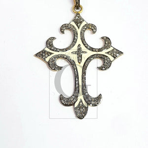 Enameling designer cross Shaped Rosecut pave diamond pendant 925 sterling silver handmade finish beautiful diamond pendant jewelry