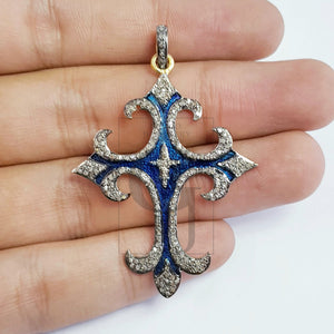 Enameling designer cross Shaped Rosecut pave diamond pendant 925 sterling silver handmade finish beautiful diamond pendant jewelry