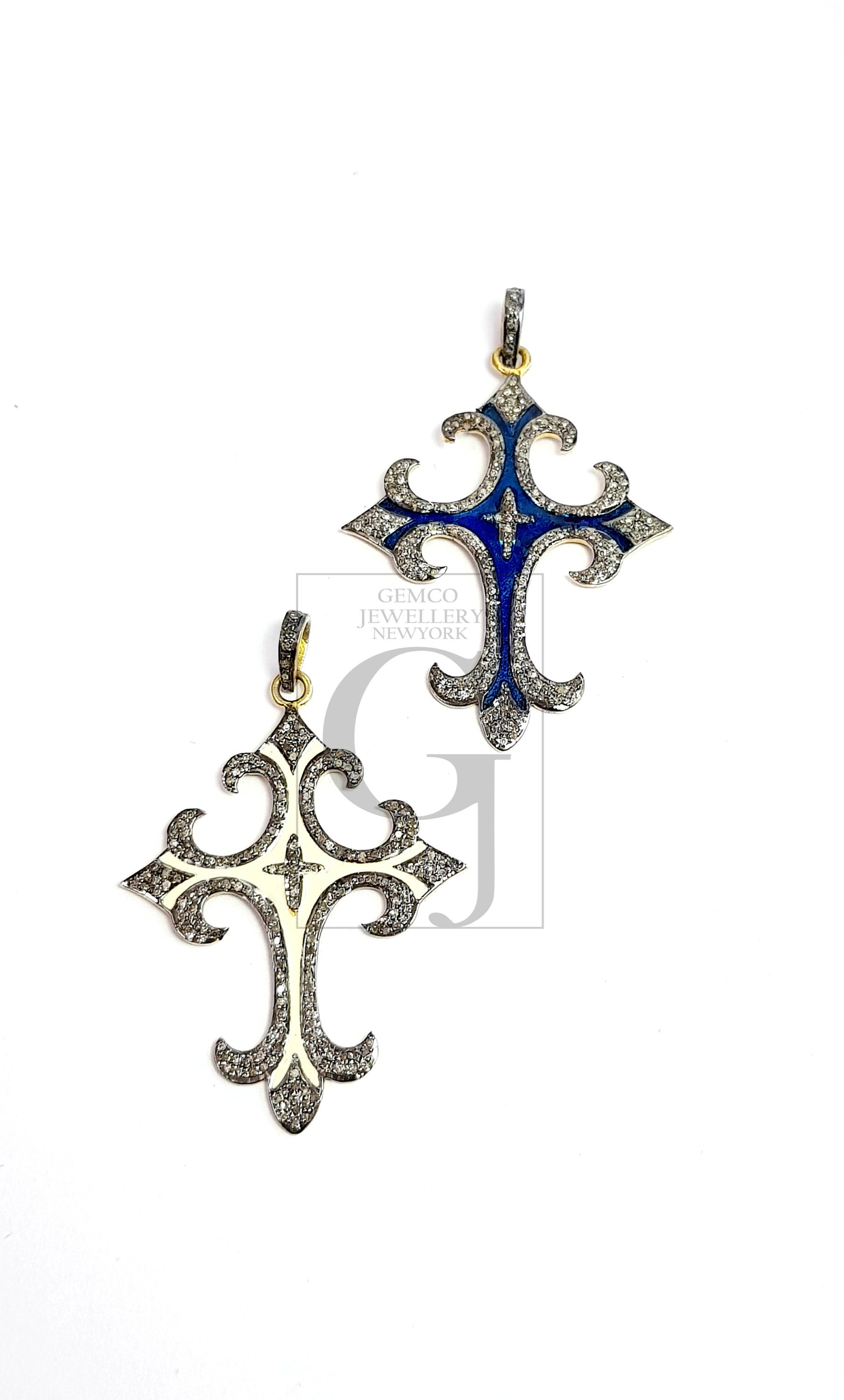 Enameling designer cross Shaped Rosecut pave diamond pendant 925 sterling silver handmade finish beautiful diamond pendant jewelry
