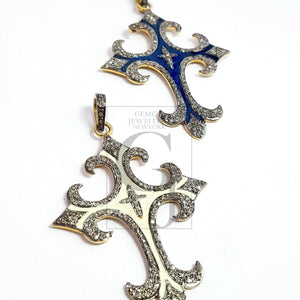 Enameling designer cross Shaped Rosecut pave diamond pendant 925 sterling silver handmade finish beautiful diamond pendant jewelry