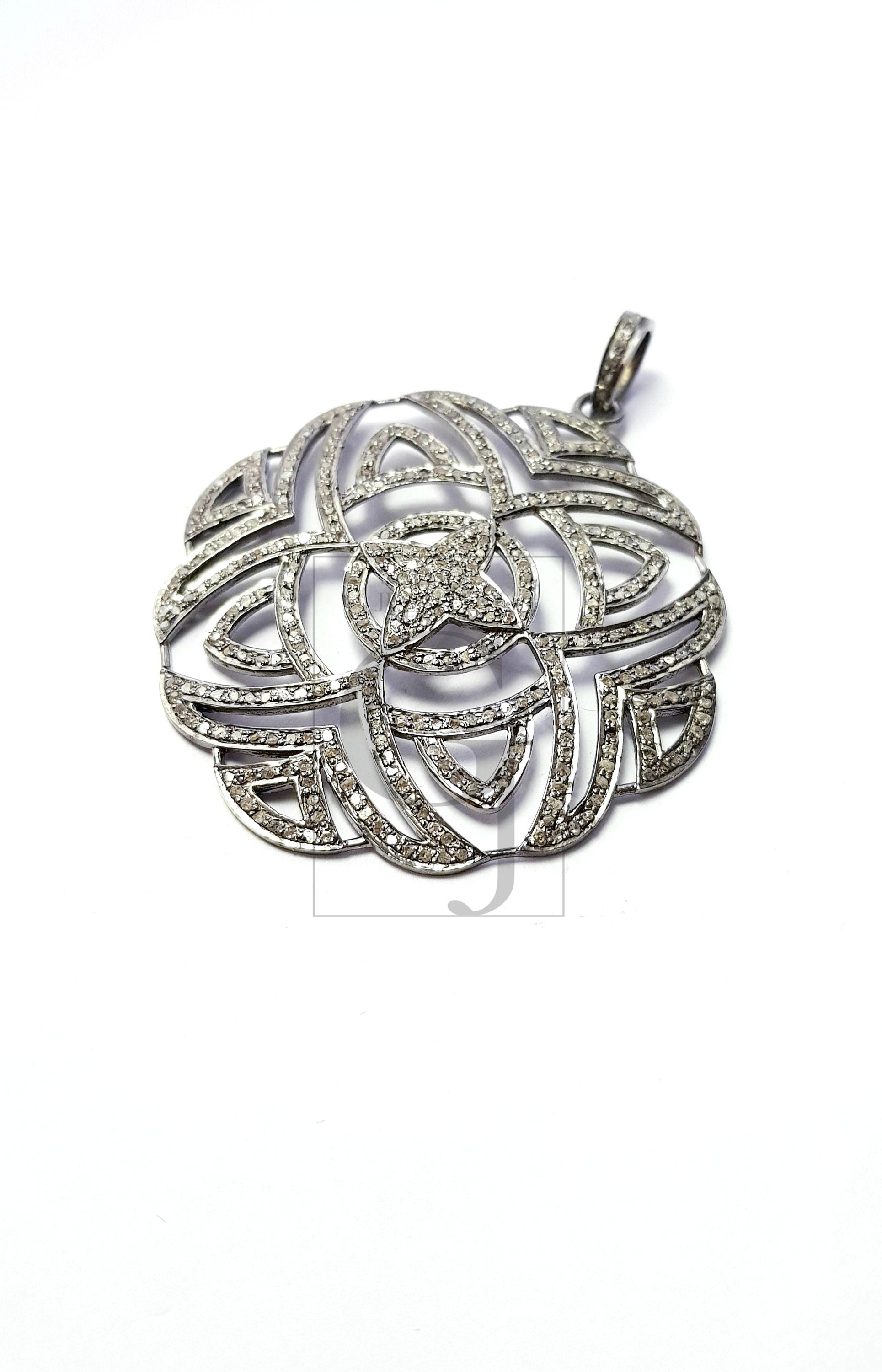 Beautiful Circle Rosecut Pave Diamond Pendant 925 Sterling Silver Handmade Latest Designer Finish Diamond Pendant Jewelry